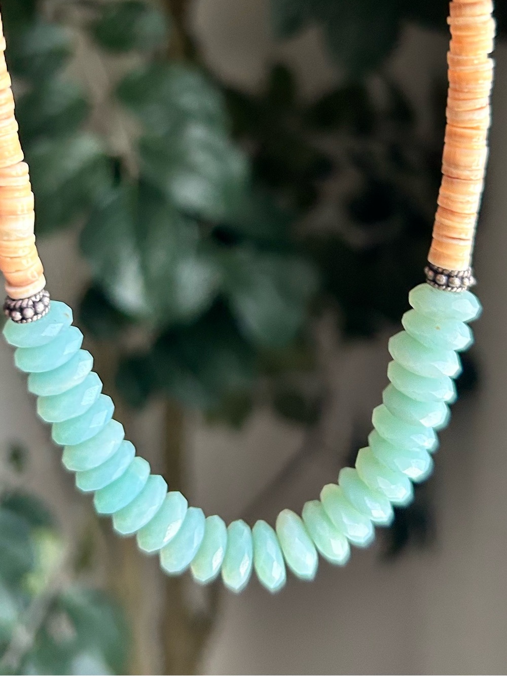 Vintage Sterling Silver Heishi Shell and Amazonite Necklace - Picture 16 of 16